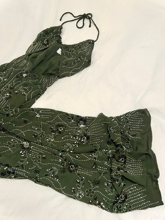 Dresses & Skirts - Olive Green Beaded Halter Evening Dress